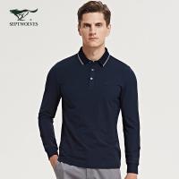 七匹狼长袖T恤男士商务休闲时尚莫代尔净色翻领POLO衫2019新款101(藏青)