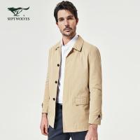 七匹狼风衣青年男士时尚商务休闲翻领单排扣防风外套男装潮流