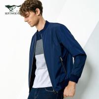 Q3七匹狼夹克男外套新款中青年时尚休闲棒球领梭织茄克男装 102(深蓝)