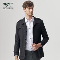 【预估价251】S七匹狼风衣2018秋季新款青年男士时尚商务休闲翻领防风外套男装