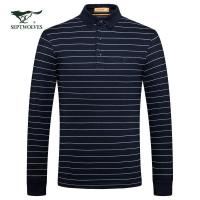 七匹狼T恤2019年春季中青年男士时尚休闲商务翻领长袖T恤男装