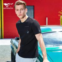 七匹狼户外运动短袖T恤2019夏季新款清男士黑色短袖男装潮流