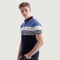 七匹狼时尚都市翻领短袖T恤2019夏季条纹翻领T恤舒适丝光棉