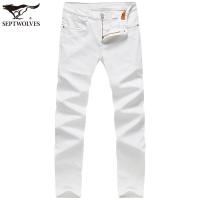 七匹狼牛仔裤男士夏季纯色商务休闲长裤803(本白)