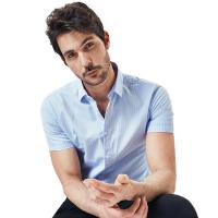 七匹狼短袖商务衬衫青年男士时尚英伦竖条纹衬衣2019夏季新款