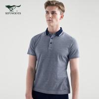 七匹狼翻领短T恤2019夏季青年时尚都日常休闲翻领T恤舒适透气