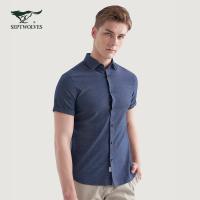 七匹狼翻领短袖衬衫2019夏季青年男士都市商务休闲翻领短衬衣