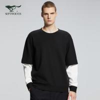 七匹狼卫衣男士2020秋季新款圆领T恤男假两件时尚运动户外黑白拼接舒适男装