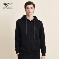 Q8七匹狼卫衣男士2020秋季新款连帽纯色含棉时尚休闲合体长袖套头上衣001(黑色)