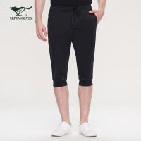 七匹狼休闲裤男夏时尚休闲修身弹力青年小脚休闲五分针织裤