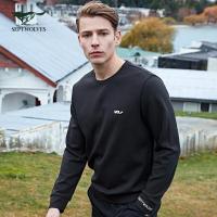 七匹狼运动卫衣男装19秋季圆领城市时尚休闲上衣棉氨舒适微弹套头衫001(黑色)