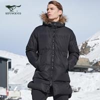 七匹狼长款羽绒服男士貉子毛领连帽防寒服2019冬季加厚款保暖外套