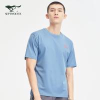 七匹狼2021夏后背印花图案圆领短袖T恤中青年男士纯棉上衣