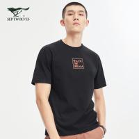 七匹狼T恤男装2021夏季新款圆领休闲短袖T恤纯棉字母印花潮流短袖