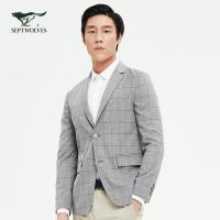 七匹狼休闲西装21春季新款男装休闲时尚舒适棉麻混纺格纹便西外套