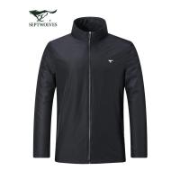 七匹狼单夹克男装2021春新款男士净色立领单茄克黑标刺绣外套