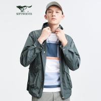 七匹狼尼龙三防连帽工装大口袋茄克21春秋宽松一手长夹克外套