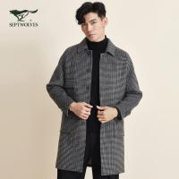 七匹狼毛呢大衣男士2020秋季时尚千鸟格含羊毛中长款厚外套男