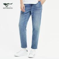 【九分浅色牛仔裤】2021春夏男士棉弹舒适中度手擦猫须牛仔裤