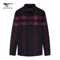 【羊毛混纺】七匹狼长袖衬衫男士2020秋季新款方领格型商务休闲舒适衬衣男装