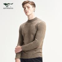 七匹狼羊毛衫男冬季保暖厚毛衣圆领套头纯色新款男士针织衫
