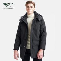 七匹狼羽绒服男中青年时尚可脱卸连帽90%白鸭绒中长款羽绒服男装001(黑色)