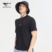 七匹狼圆领短袖T恤男装2021夏季新款年轻时尚潮流印花舒适纯棉T恤