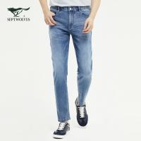 七匹狼牛仔裤男2021年新款夏季冰氧吧牛仔九分裤修身小脚弹力长裤