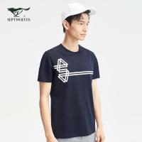 七匹狼圆领短袖T恤2021夏季新款丝光棉透气圆领上衣潮流印花男装