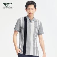 七匹狼竖条纹短袖T恤翻领2021年新款夏季商务休闲新疆棉POLO衫