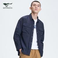 七匹狼翻领衬衫男长袖2021年春秋款时尚纯色轻薄透气日式衬衫外套