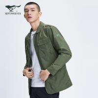 七匹狼官方2021春秋翻领休闲夹克韩版潮流工装衬衫外套衣服男