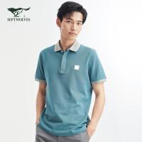 七匹狼短袖T恤男2021夏季新款100%纯棉翻领男士polo衫潮胶印上衣