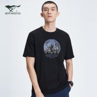 七匹狼短袖T恤男2021夏季新款圆领印花纯棉透气时尚百搭休闲上衣