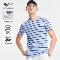 七匹狼短袖T恤男士2021夏季新款条纹圆领时尚休闲半袖【丝光棉】