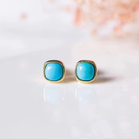 凝萃 镀14K金包925银松石耳钉 夏季方糖