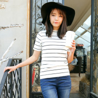 杰斯班条纹针织短袖T恤JFT6140