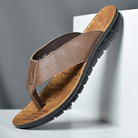 英伦潮流牛皮夹趾真皮透气按摩懒人拖鞋男休闲鞋男凉鞋男人字拖鞋
