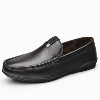 简约时尚商务休闲牛皮手缝经典真皮男皮鞋豆豆鞋乐福鞋一脚蹬懒人加绒棉鞋