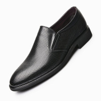 英伦商务日常休闲打蜡牛皮打孔镂空透气懒人套脚圆头一脚蹬真皮男皮鞋休闲鞋正装鞋行政单鞋子