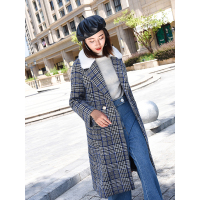 今升 水貂领格纹两用穿羽绒内胆羊毛大衣外套