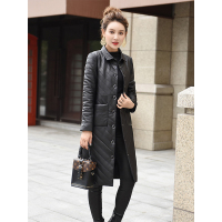 今升 简约方领暗扣夹棉绵羊皮真皮棉衣外套