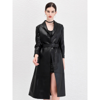 今升 小西装领绵羊皮真皮皮风衣长款外套（配腰带）