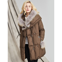 今升 貉子毛领加厚宽松白鹅绒羽绒服中长款