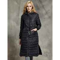 今升 休闲连帽系带白鹅绒轻薄羽绒服长款