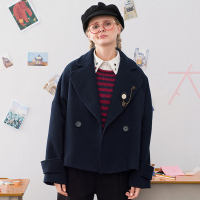 秋壳2019春装 大翻领宽松短款毛呢外套