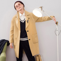 秋壳春装 百搭H型宽松长款毛呢外套呢子大衣