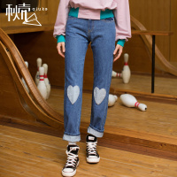 秋壳2019春季 学院风休闲九分裤韩版女学生bf百搭翻边牛仔裤潮