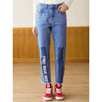 秋壳2019春季 韩版显瘦蓝色牛仔九分裤女学生毛边直筒chic裤子