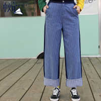 秋壳2019春 原宿bf风宽松牛仔阔腿裤卷边直筒裤女学生喇叭裤潮